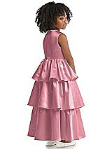 Rear View Thumbnail - Carnation Jewel Neck Tiered Skirt Satin Flower Girl Dress