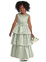 Front View Thumbnail - Celadon Jewel Neck Tiered Skirt Satin Flower Girl Dress