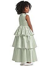 Rear View Thumbnail - Celadon Jewel Neck Tiered Skirt Satin Flower Girl Dress