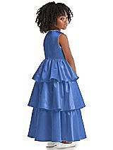 Rear View Thumbnail - Cornflower Jewel Neck Tiered Skirt Satin Flower Girl Dress