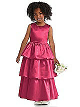 Front View Thumbnail - Pantone Honeysuckle Jewel Neck Tiered Skirt Satin Flower Girl Dress