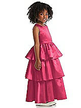 Side View Thumbnail - Pantone Honeysuckle Jewel Neck Tiered Skirt Satin Flower Girl Dress