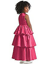 Rear View Thumbnail - Pantone Honeysuckle Jewel Neck Tiered Skirt Satin Flower Girl Dress