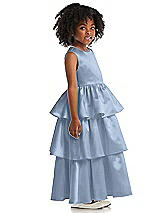 Side View Thumbnail - Cloudy Jewel Neck Tiered Skirt Satin Flower Girl Dress