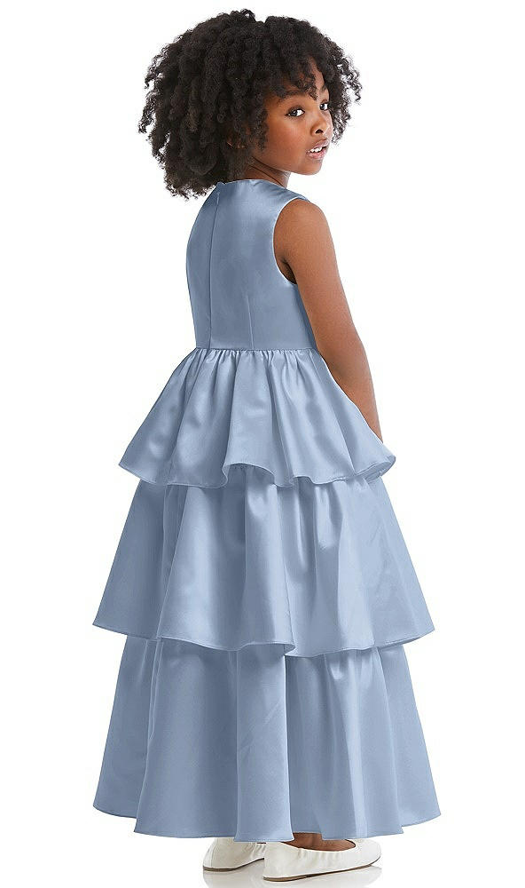 Back View - Cloudy Jewel Neck Tiered Skirt Satin Flower Girl Dress