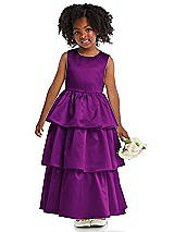 Front View Thumbnail - Dahlia Jewel Neck Tiered Skirt Satin Flower Girl Dress