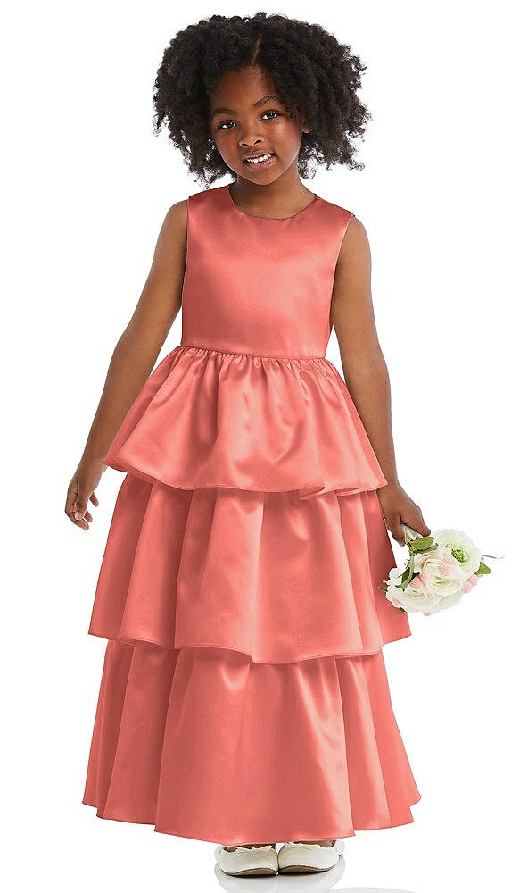 Front View - Ginger Jewel Neck Tiered Skirt Satin Flower Girl Dress