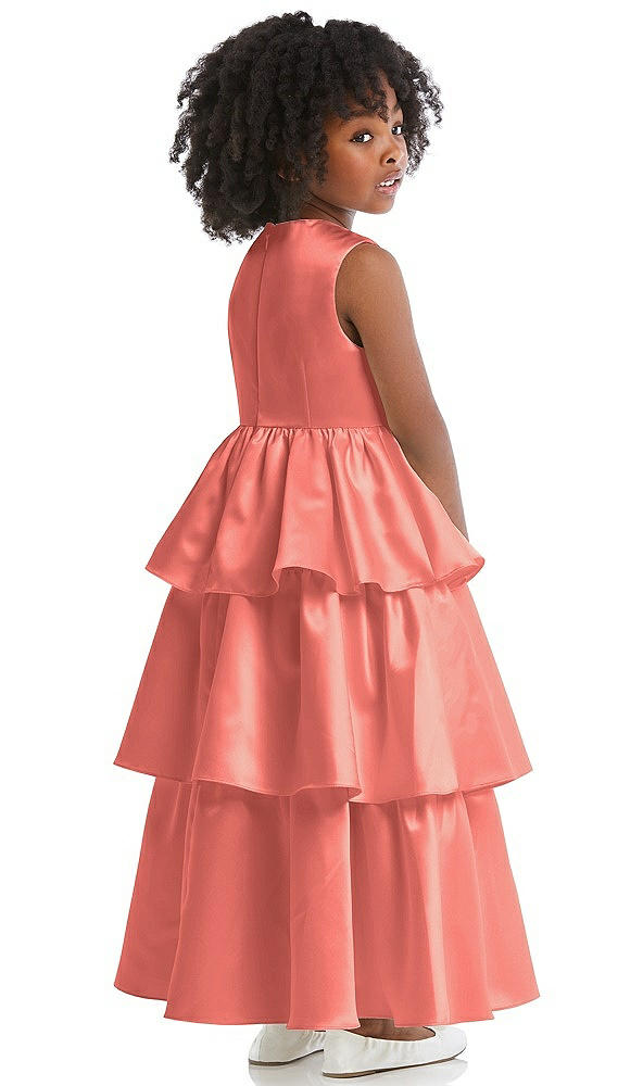 Back View - Ginger Jewel Neck Tiered Skirt Satin Flower Girl Dress