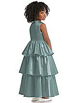 Rear View Thumbnail - Icelandic Jewel Neck Tiered Skirt Satin Flower Girl Dress