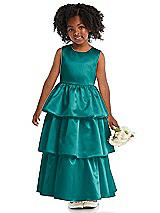 Front View Thumbnail - Jade Jewel Neck Tiered Skirt Satin Flower Girl Dress