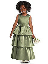 Front View Thumbnail - Kiwi Jewel Neck Tiered Skirt Satin Flower Girl Dress