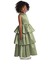 Side View Thumbnail - Kiwi Jewel Neck Tiered Skirt Satin Flower Girl Dress