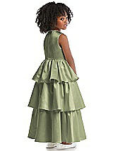 Rear View Thumbnail - Kiwi Jewel Neck Tiered Skirt Satin Flower Girl Dress