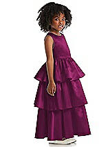 Side View Thumbnail - Merlot Jewel Neck Tiered Skirt Satin Flower Girl Dress