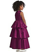 Rear View Thumbnail - Merlot Jewel Neck Tiered Skirt Satin Flower Girl Dress