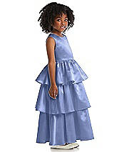 Side View Thumbnail - Periwinkle - PANTONE Serenity Jewel Neck Tiered Skirt Satin Flower Girl Dress