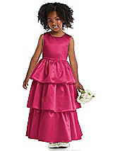 Front View Thumbnail - Posie Jewel Neck Tiered Skirt Satin Flower Girl Dress