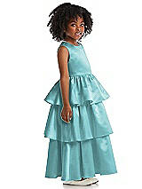 Side View Thumbnail - Spa Jewel Neck Tiered Skirt Satin Flower Girl Dress