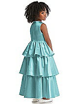 Rear View Thumbnail - Spa Jewel Neck Tiered Skirt Satin Flower Girl Dress