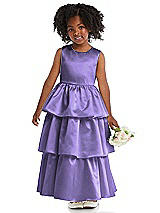 Front View Thumbnail - Tahiti Jewel Neck Tiered Skirt Satin Flower Girl Dress