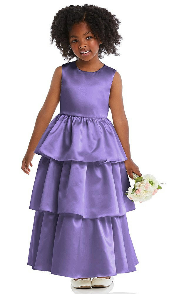 Front View - Tahiti Jewel Neck Tiered Skirt Satin Flower Girl Dress