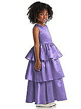 Side View Thumbnail - Tahiti Jewel Neck Tiered Skirt Satin Flower Girl Dress