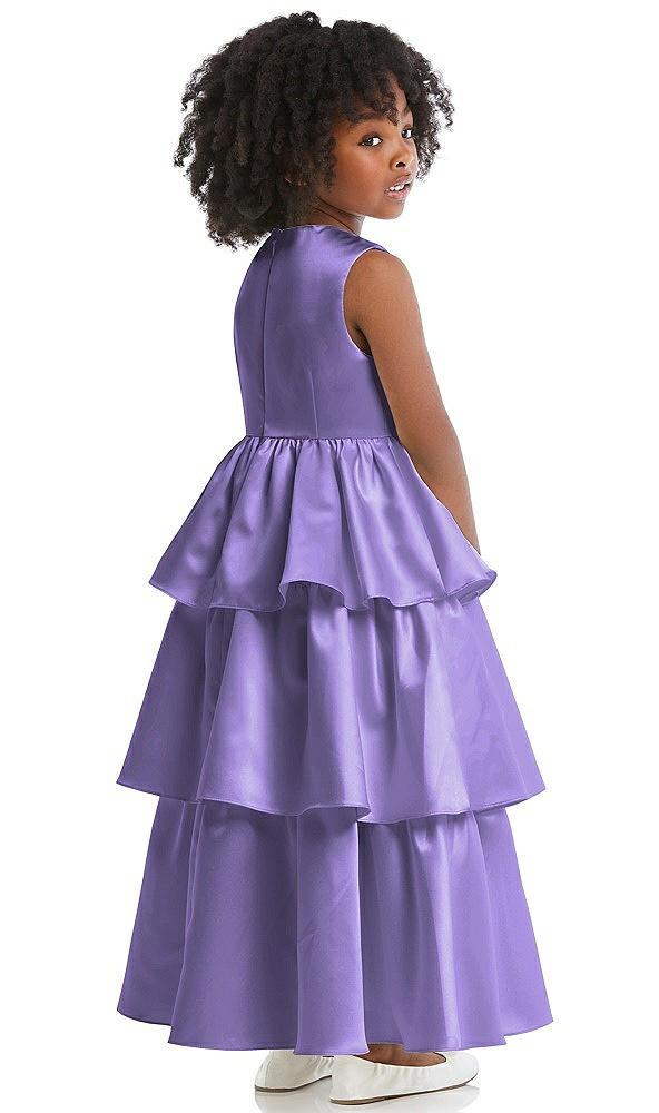 Back View - Tahiti Jewel Neck Tiered Skirt Satin Flower Girl Dress