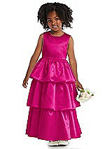 Front View Thumbnail - Think Pink Jewel Neck Tiered Skirt Satin Flower Girl Dress