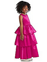 Side View Thumbnail - Think Pink Jewel Neck Tiered Skirt Satin Flower Girl Dress