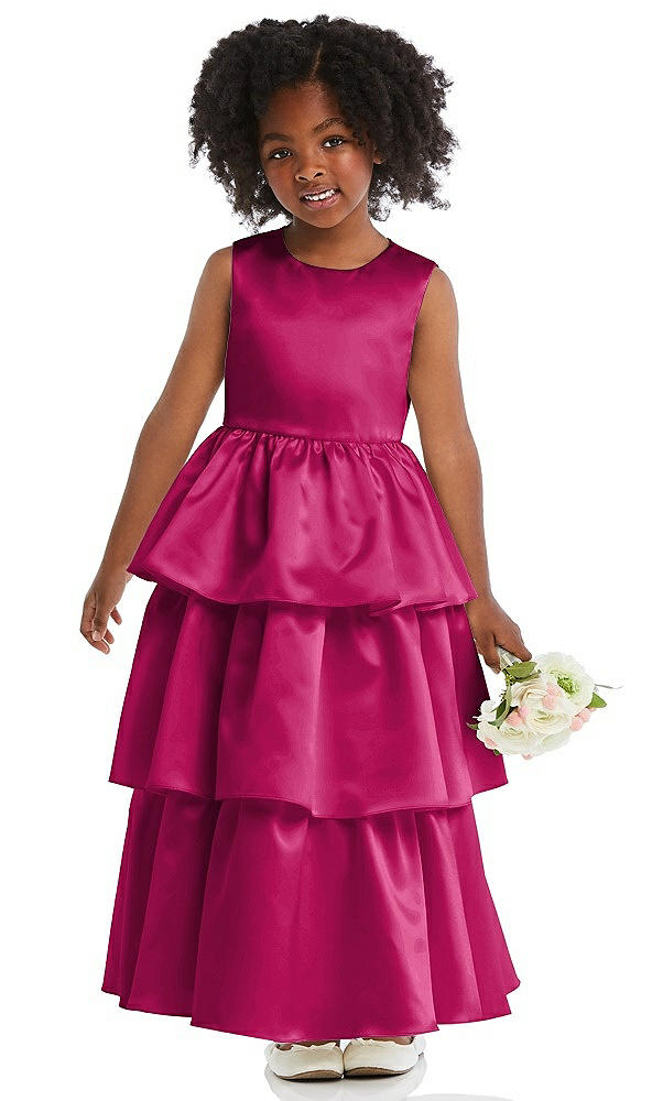 Front View - Tutti Frutti Jewel Neck Tiered Skirt Satin Flower Girl Dress