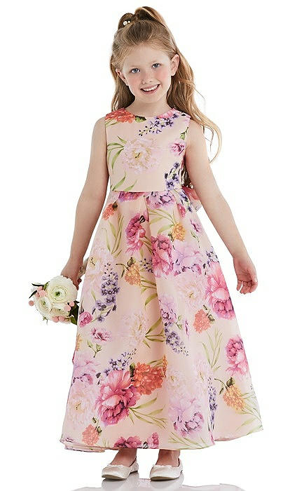 Pink Floral Organdy Flower Girl Dress In Penelope Floral Print The Dessy Group