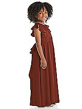 Side View Thumbnail - Auburn Moon Ruffle Flutter Sleeve Whisper Satin Flower Girl Dress