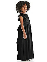 Side View Thumbnail - Black Ruffle Flutter Sleeve Whisper Satin Flower Girl Dress