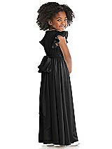 Rear View Thumbnail - Black Ruffle Flutter Sleeve Whisper Satin Flower Girl Dress