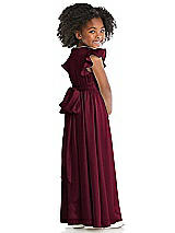 Rear View Thumbnail - Cabernet Ruffle Flutter Sleeve Whisper Satin Flower Girl Dress