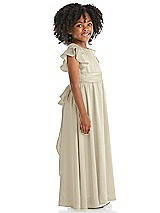 Side View Thumbnail - Champagne Ruffle Flutter Sleeve Whisper Satin Flower Girl Dress