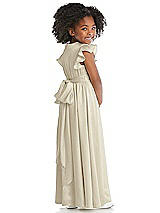 Rear View Thumbnail - Champagne Ruffle Flutter Sleeve Whisper Satin Flower Girl Dress