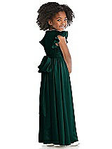 Rear View Thumbnail - Evergreen Ruffle Flutter Sleeve Whisper Satin Flower Girl Dress