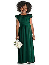 Front View Thumbnail - Hunter Green Ruffle Flutter Sleeve Whisper Satin Flower Girl Dress