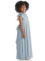 Side View Thumbnail - Mist Ruffle Flutter Sleeve Whisper Satin Flower Girl Dress