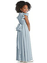 Rear View Thumbnail - Mist Ruffle Flutter Sleeve Whisper Satin Flower Girl Dress