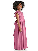 Side View Thumbnail - Orchid Pink Ruffle Flutter Sleeve Whisper Satin Flower Girl Dress