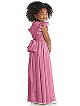 Rear View Thumbnail - Orchid Pink Ruffle Flutter Sleeve Whisper Satin Flower Girl Dress