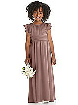 Front View Thumbnail - Sienna Ruffle Flutter Sleeve Whisper Satin Flower Girl Dress