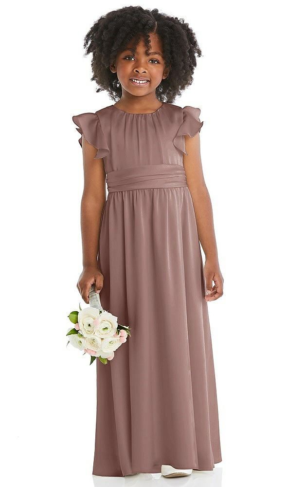 Front View - Sienna Ruffle Flutter Sleeve Whisper Satin Flower Girl Dress