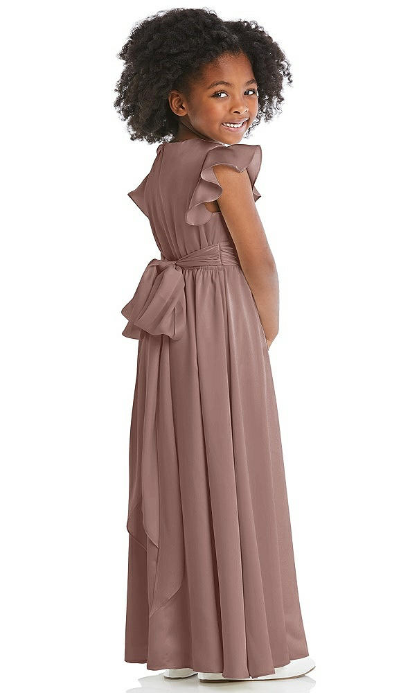 Back View - Sienna Ruffle Flutter Sleeve Whisper Satin Flower Girl Dress