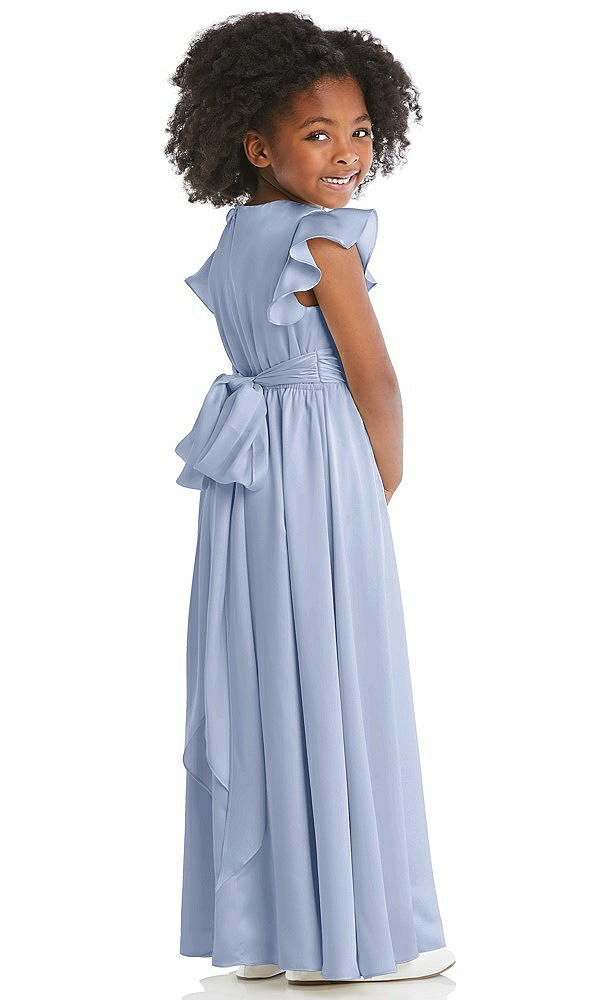 Back View - Sky Blue Ruffle Flutter Sleeve Whisper Satin Flower Girl Dress