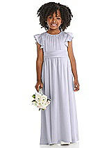 Front View Thumbnail - Silver Dove Ruffle Flutter Sleeve Whisper Satin Flower Girl Dress