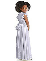 Rear View Thumbnail - Silver Dove Ruffle Flutter Sleeve Whisper Satin Flower Girl Dress