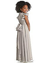 Rear View Thumbnail - Taupe Ruffle Flutter Sleeve Whisper Satin Flower Girl Dress